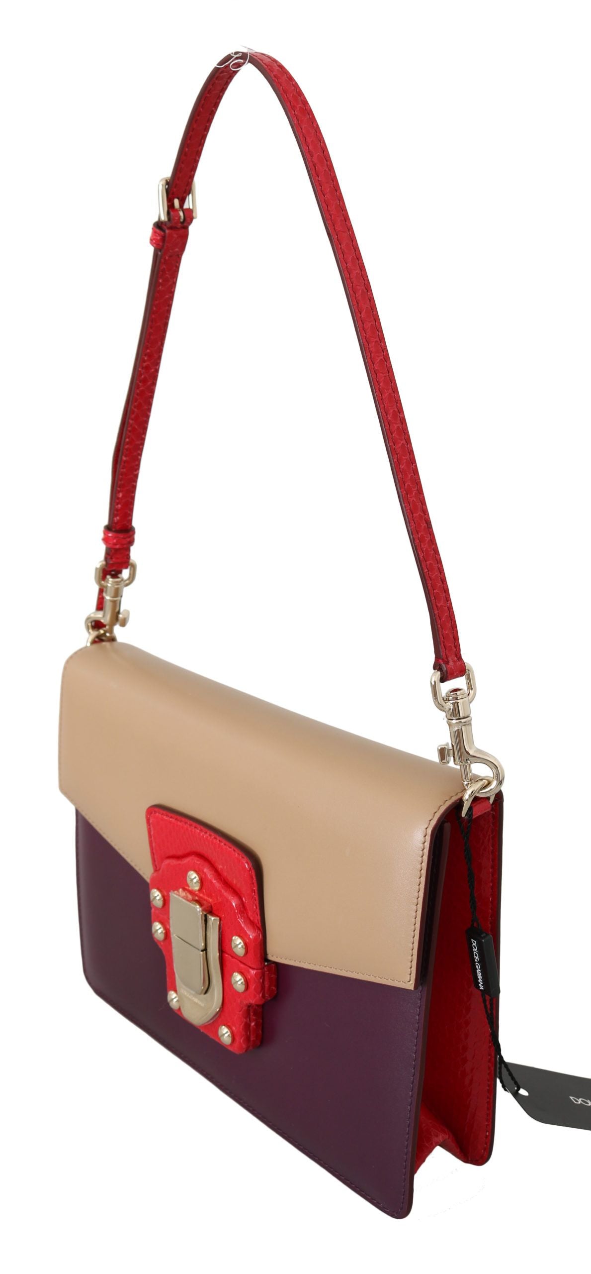Dolce & Gabbana Purple Beige Red Leather Crossbody Handbag